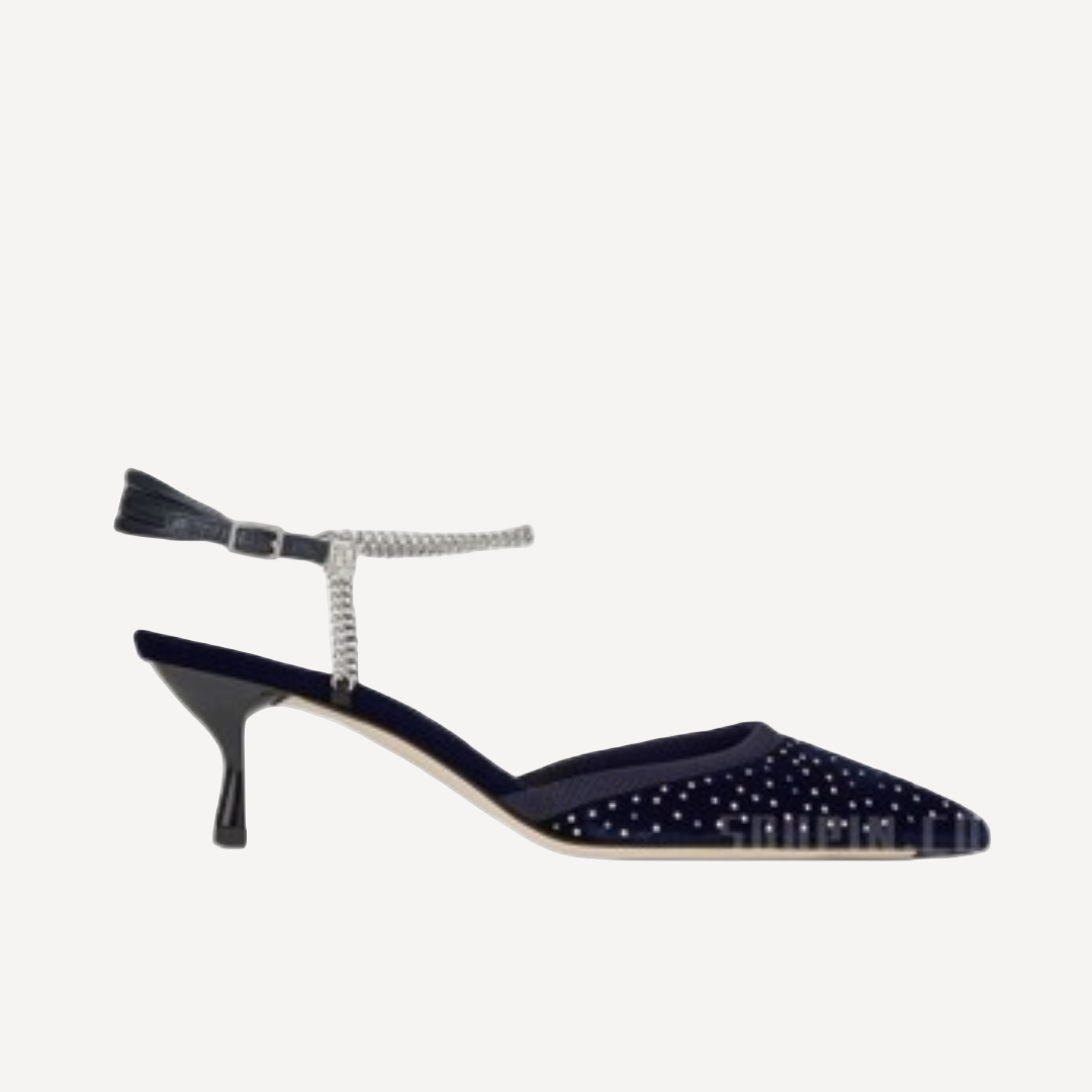 Fendi Colibri Navy Velvet Kitten Slingback