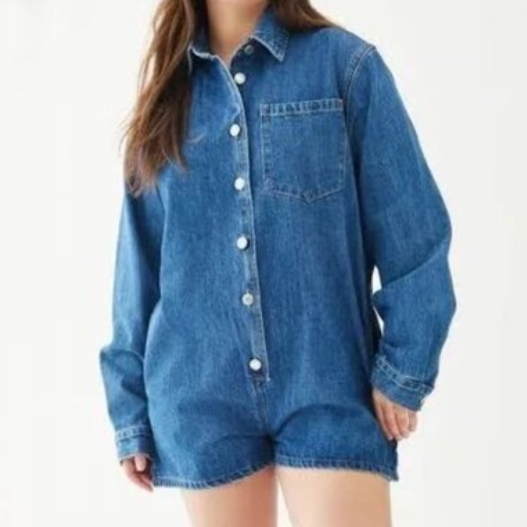 Parke Long Sleeve Medium Wash Denim Romper