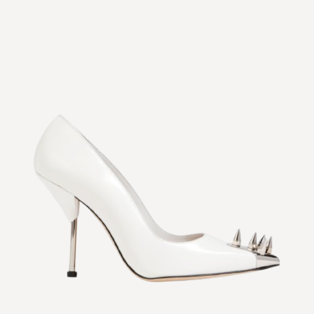 Alexander McQueen White Pointy Spike Heels