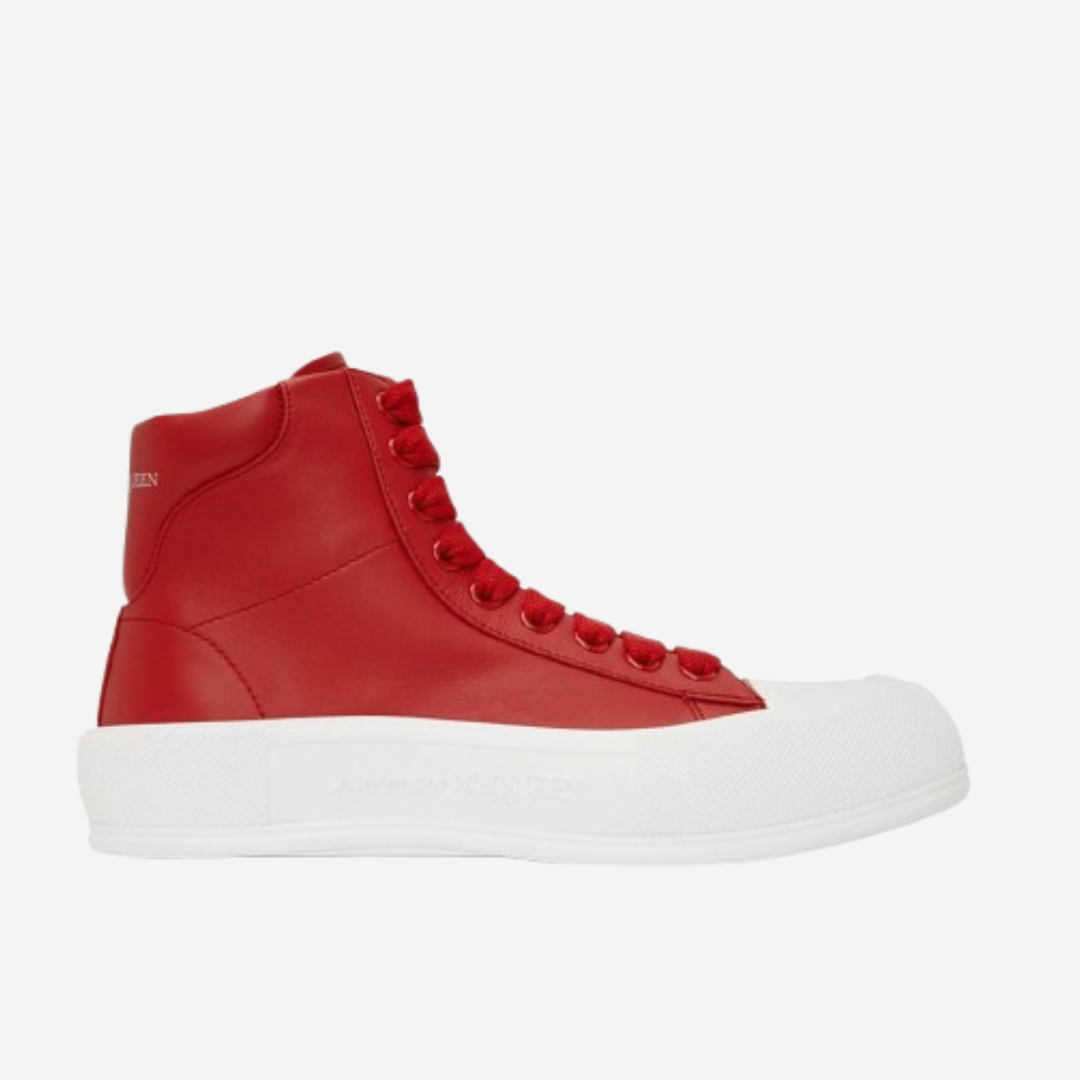 Alexander McQueen Red Leather High Top Sneaker
