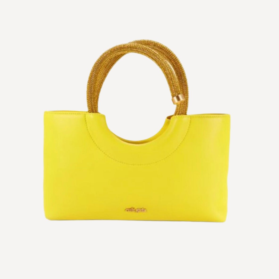 Cult Gaia Nika Crystal Embellished Yellow Top Handle Bag