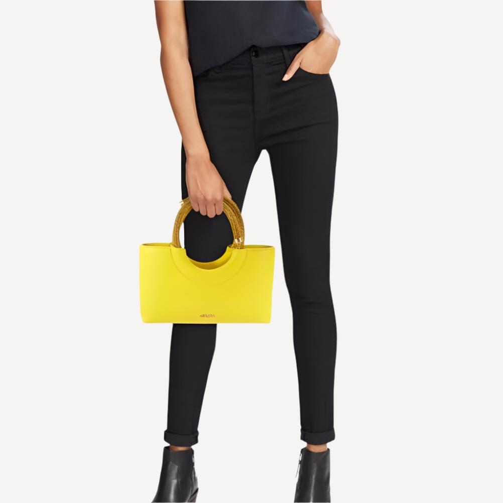 Cult Gaia Nika Crystal Embellished Yellow Top Handle Bag