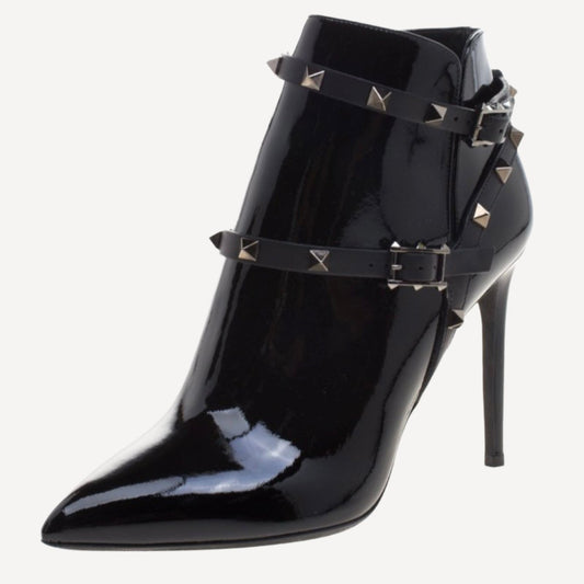 Valentino Patent Leather Rockstud Ankle Boots Black