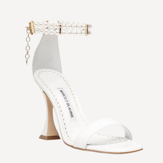 Manolo Blahnik Charona 105 White Pearl Sandals