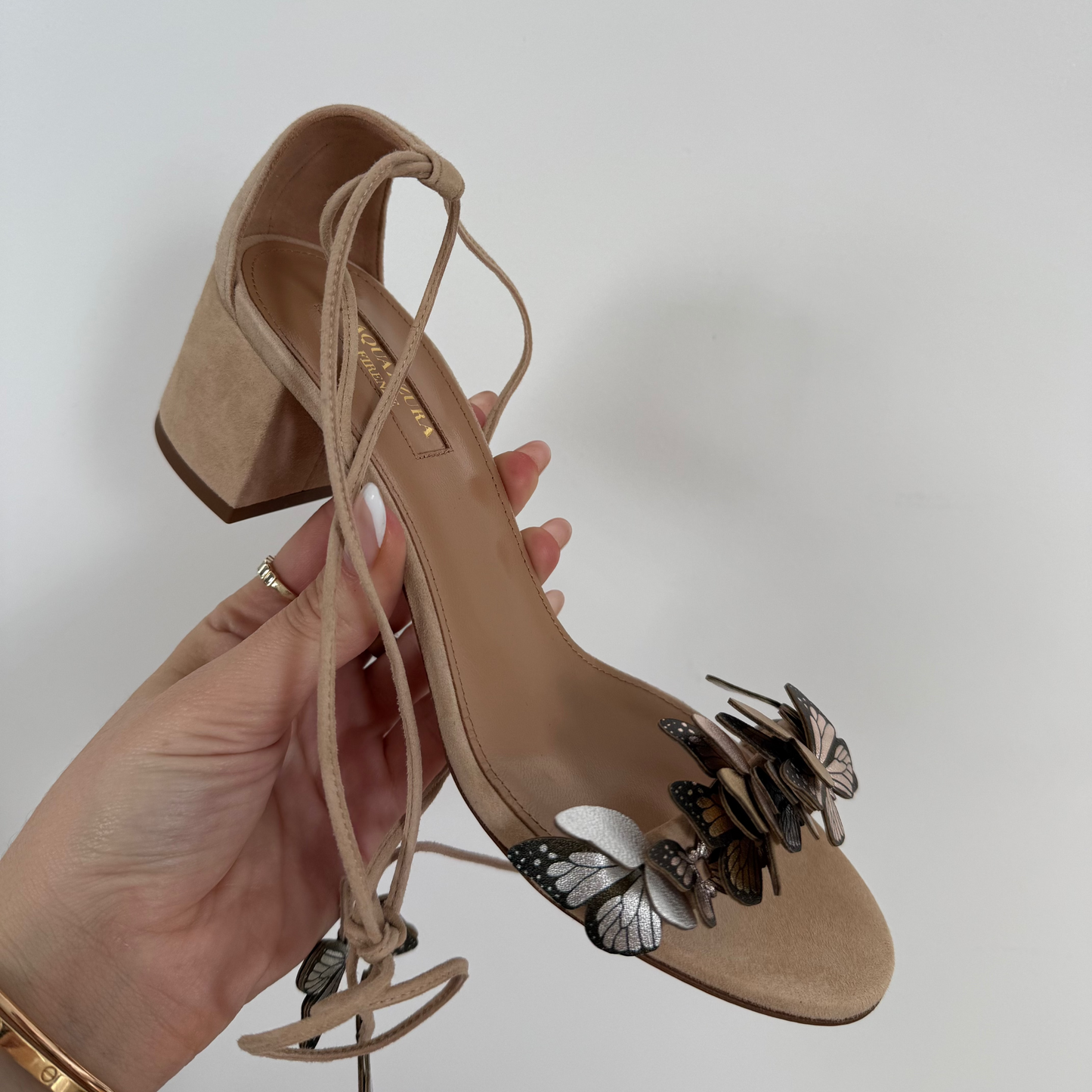 Aquazzura Papillon Sandal 50 Nude Butterflies Suede