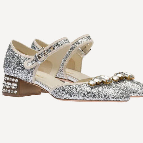 Miu Miu Glitter Block Heel Embellished