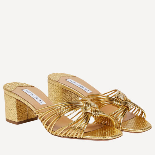 Aquazzura Club Sandal 50 Gold Block Heel Pumps
