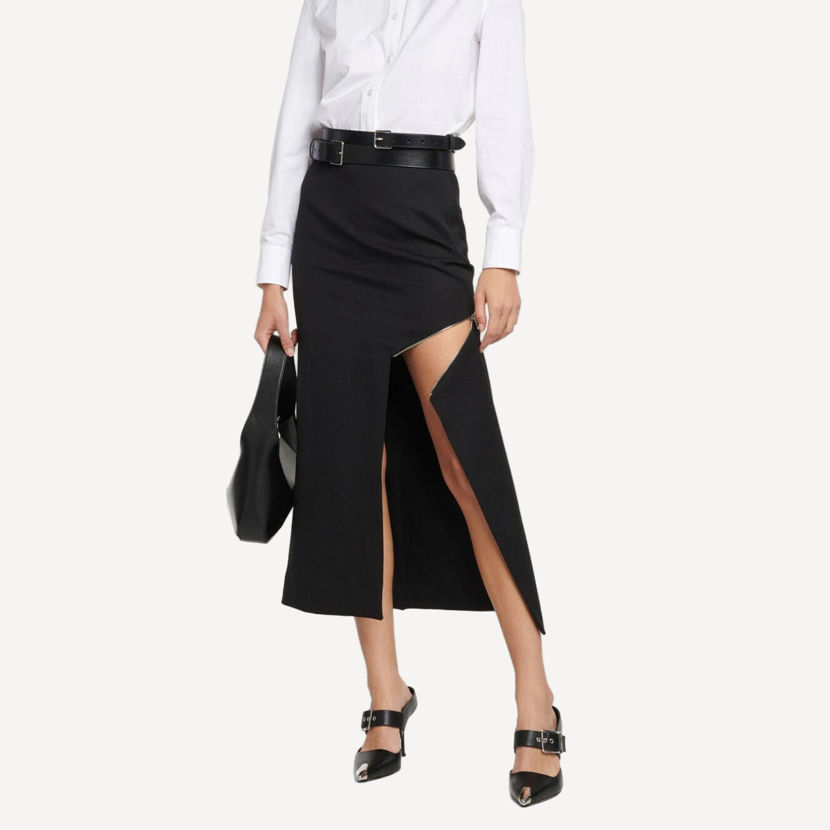 Alexander Mcqueen Black Zip Midi Skirt