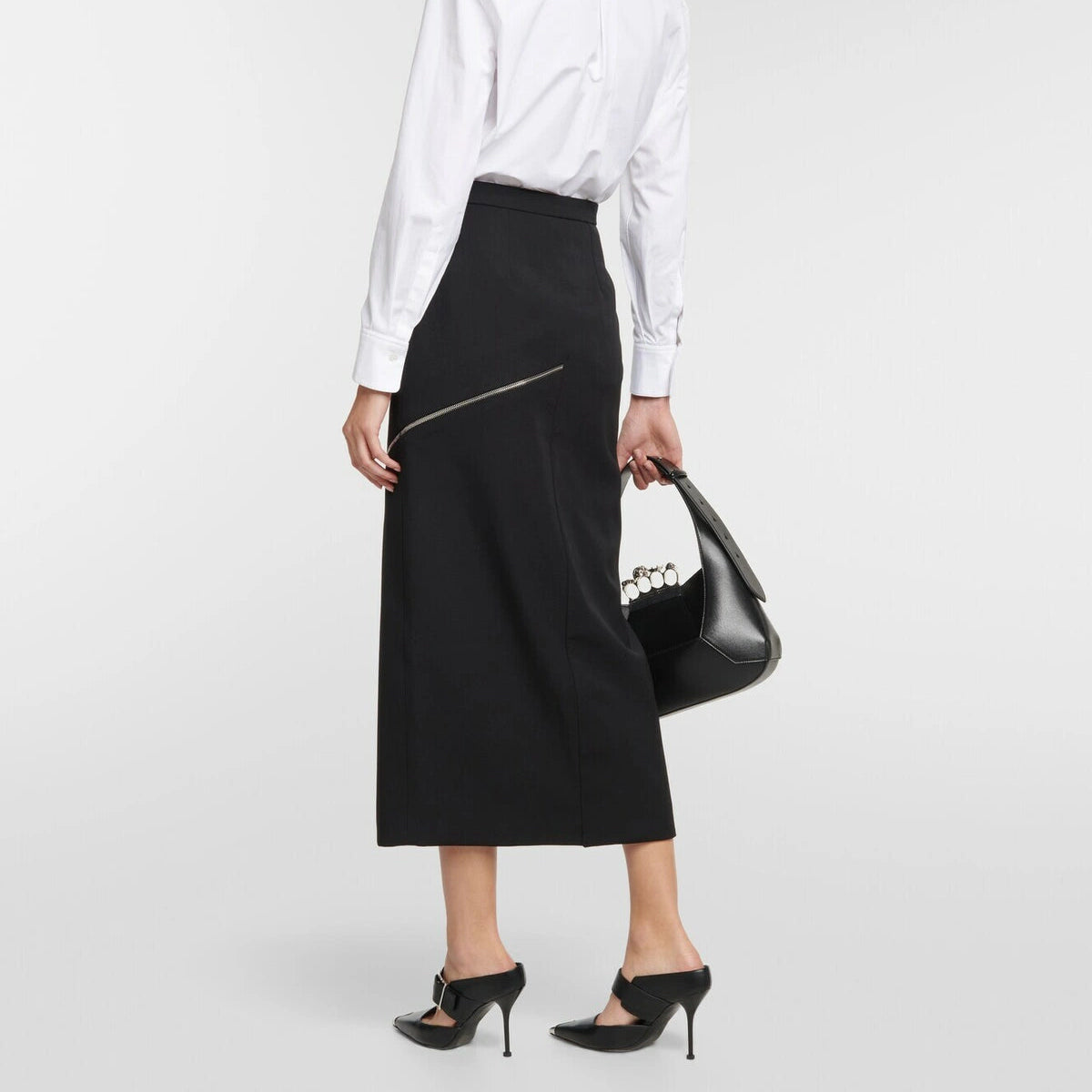 Alexander Mcqueen Black Zip Midi Skirt