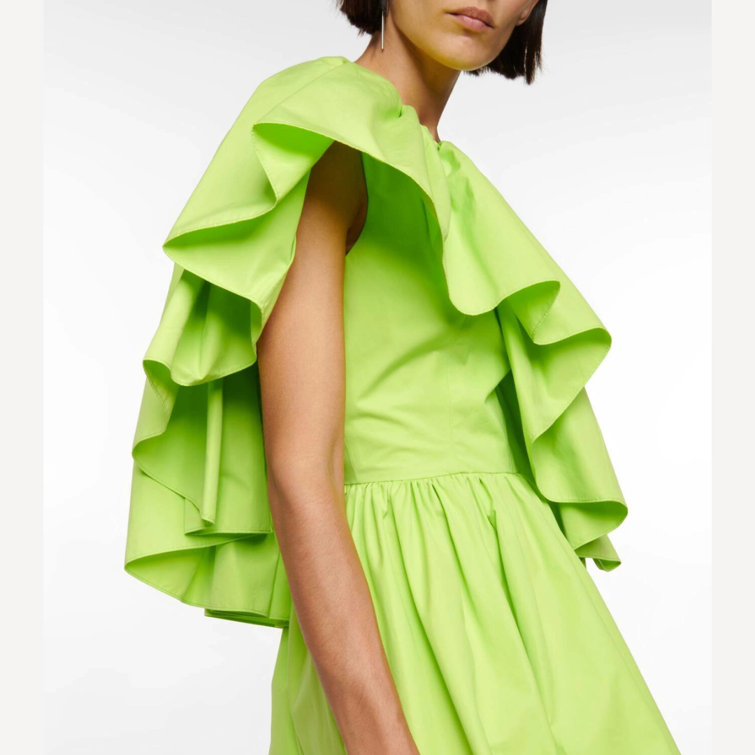 Alexander McQueen Popeline Off Shoulder Midi Dress Green
