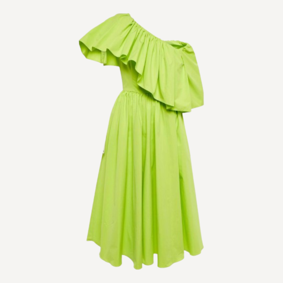 Alexander McQueen Popeline Off Shoulder Midi Dress Green