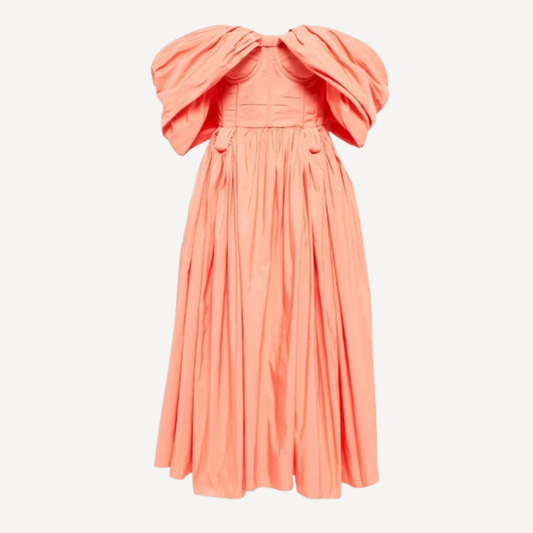 Alexander McQueen Popeline Off Shoulder Midi Dress Peach