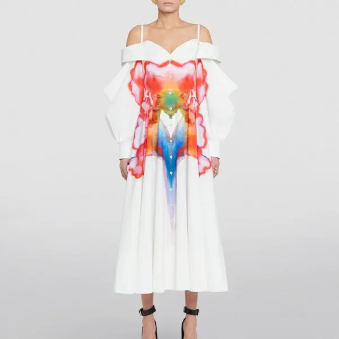 Alexander McQueen Solarised Printed Midi Dress