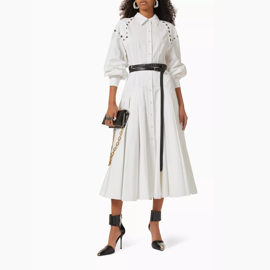 Alexander McQueen White Studded Midi Dress