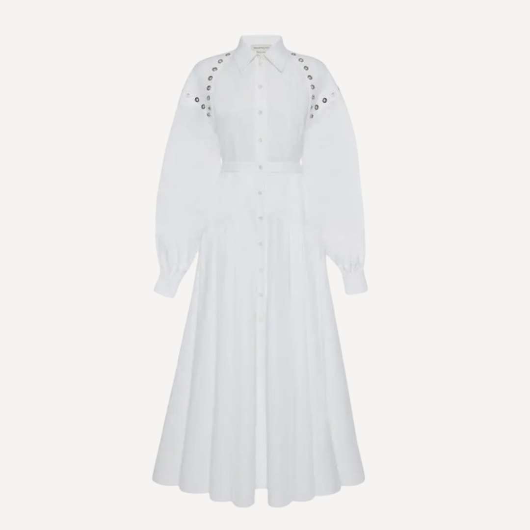 Alexander McQueen White Studded Midi Dress