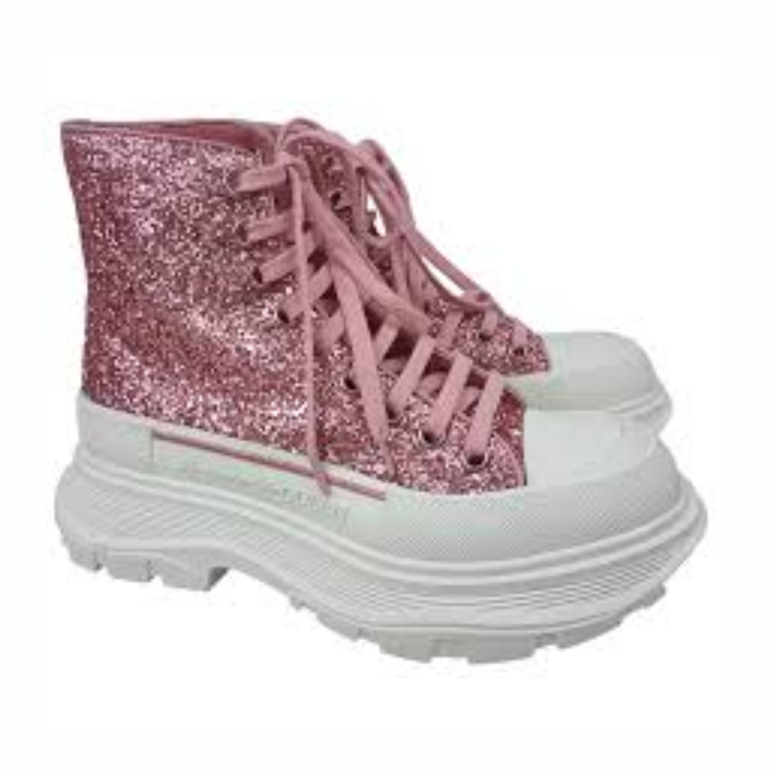 Alexander McQueen Pink Sequin High Top Sneaker
