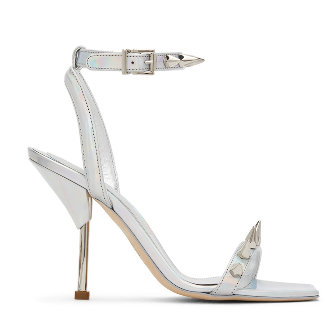 Alexander McQueen Silver Spike Sandal Heels