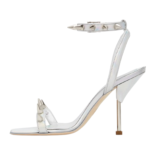 Alexander McQueen Silver Spike Sandal Heels