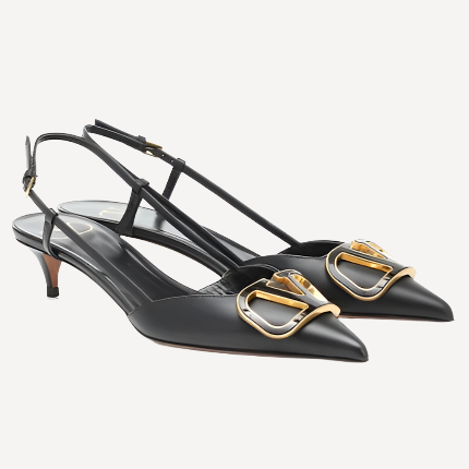 Valentino Black Logo Slingback Pumps