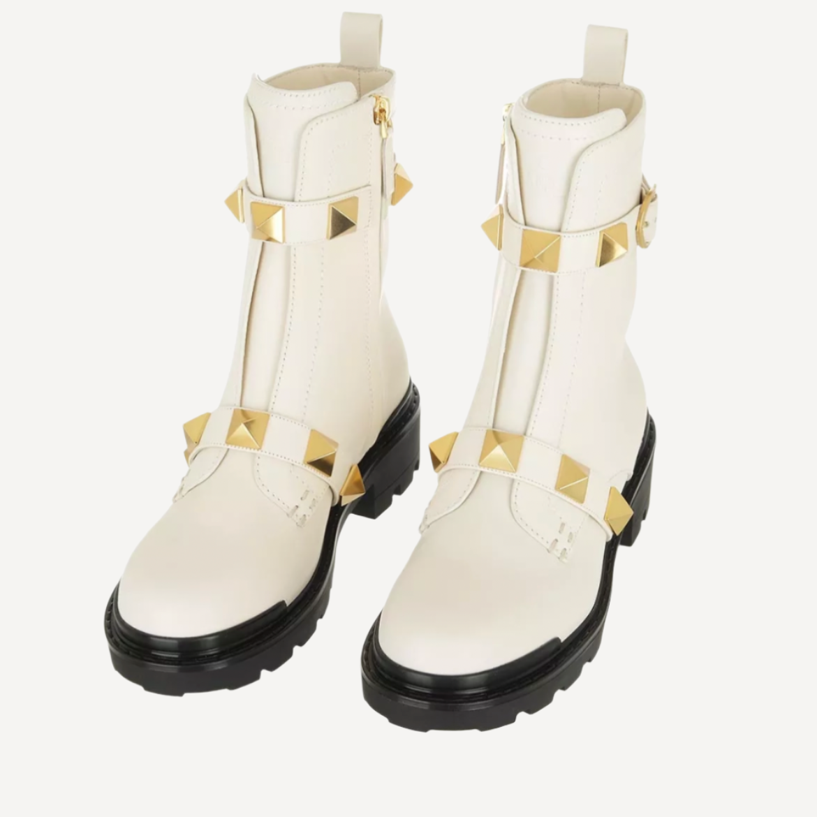 Valentino Cream Combat Studded Boots