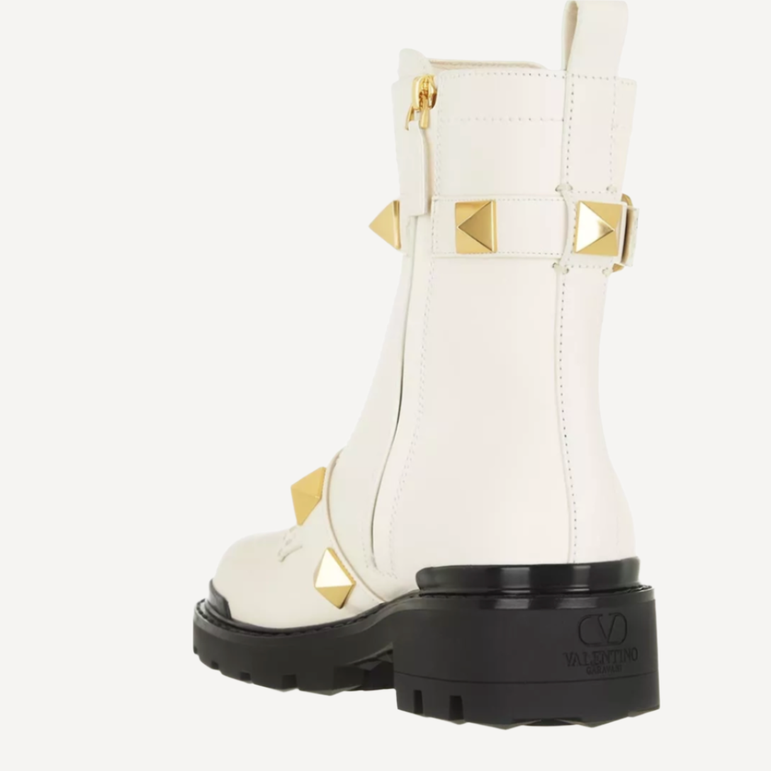 Valentino Cream Combat Studded Boots