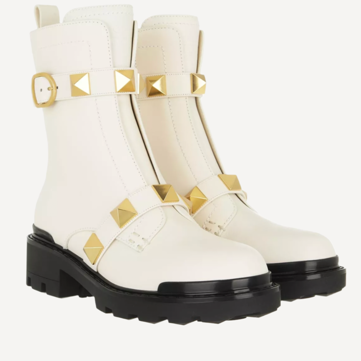 Valentino Cream Combat Studded Boots