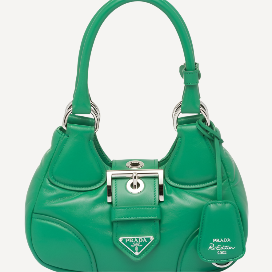 Prada Moon Padded Leather Buckle Bag Green