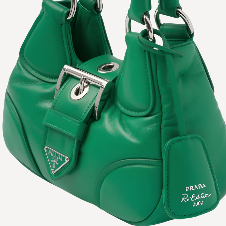 Prada Moon Padded Leather Buckle Bag Green