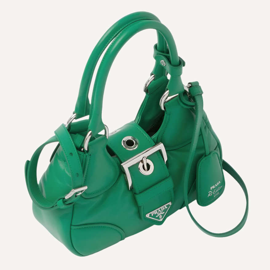 Prada Moon Padded Leather Buckle Bag Green