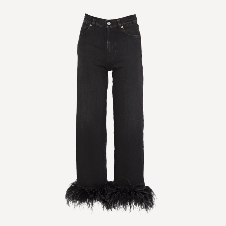 Valentino Straight Feathered Jeans Black