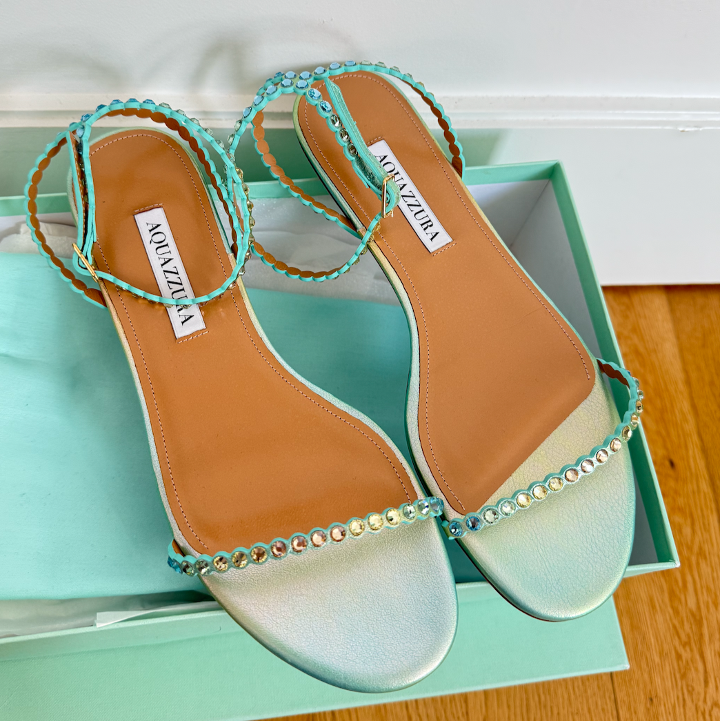Aquazzura Mini Tequila Flat Sandals Green Meadow