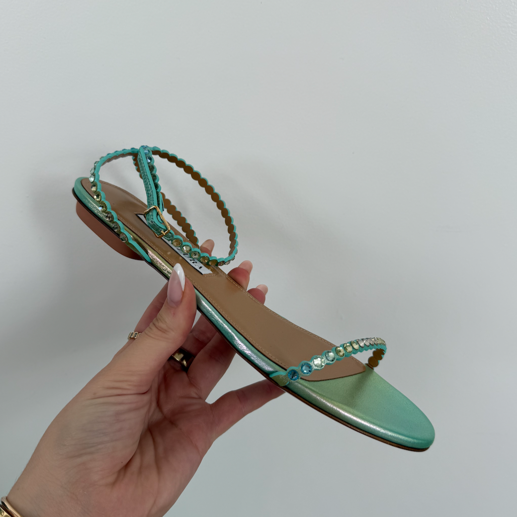 Aquazzura Mini Tequila Flat Sandals Green Meadow
