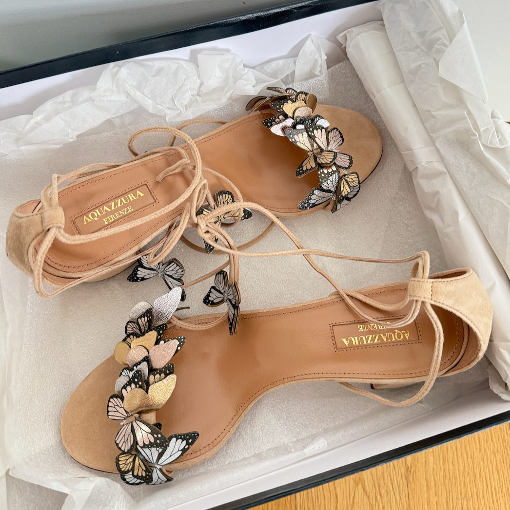 Aquazzura Papillon Sandal 50 Nude Butterflies Suede