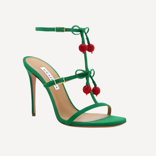 Aquazzura Cerise Sandal 105 Green Suede Heels