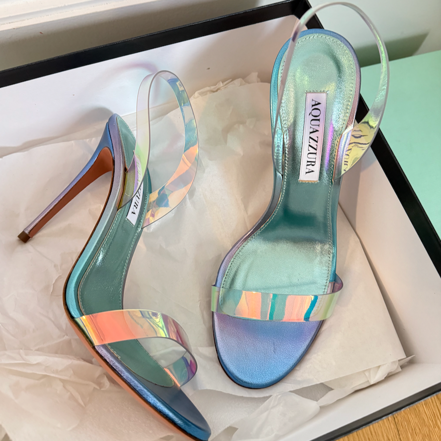 Aquazzura So Nude Plexi Sandals 105 Sky