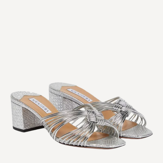 Aquazzura Club Sandal 50 Silver Block Heel Pumps