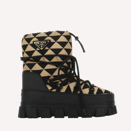 Prada Triangle Snow Boots Black Tan