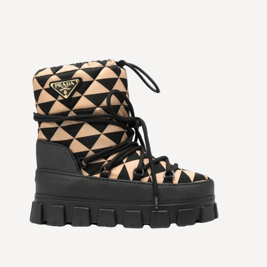 Prada Triangle Snow Boots Black Tan