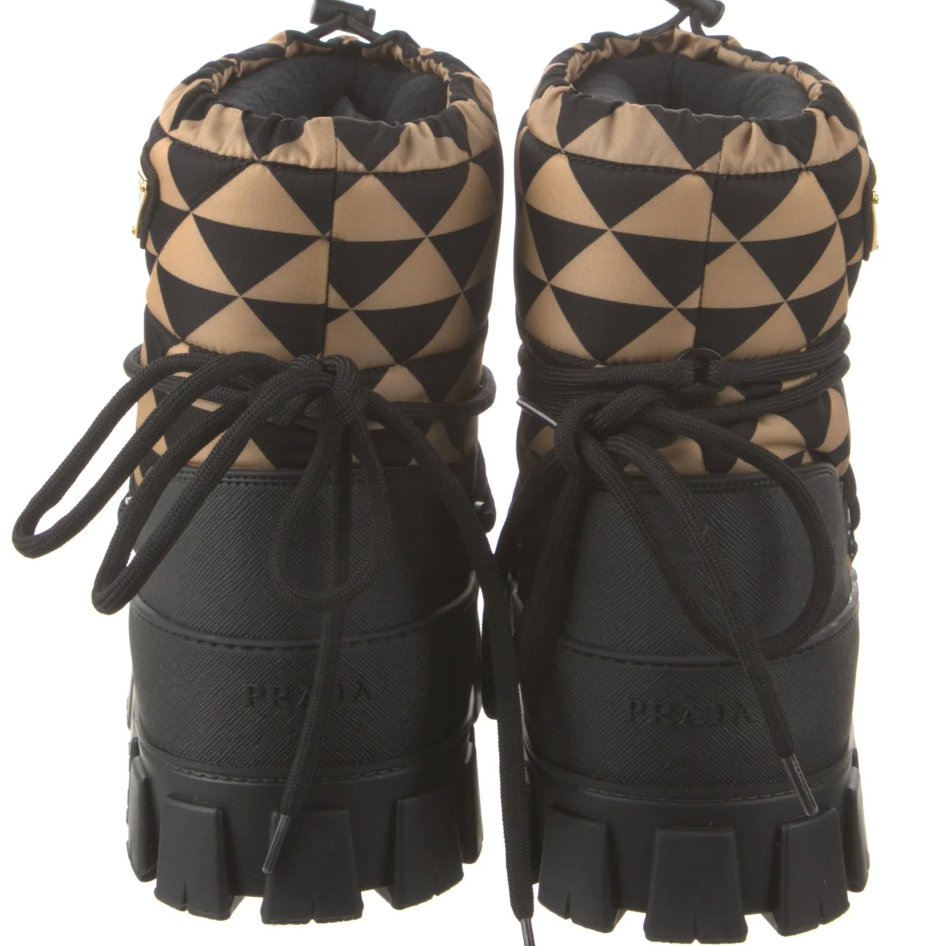 Prada Triangle Snow Boots Black Tan