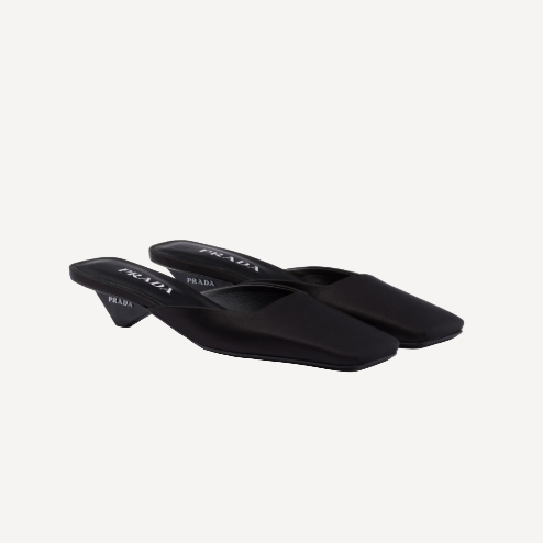 Prada Black Satin Square Toe Mules