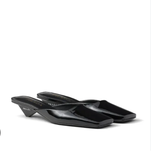 Prada Black Patent Leather Square Toe Mules