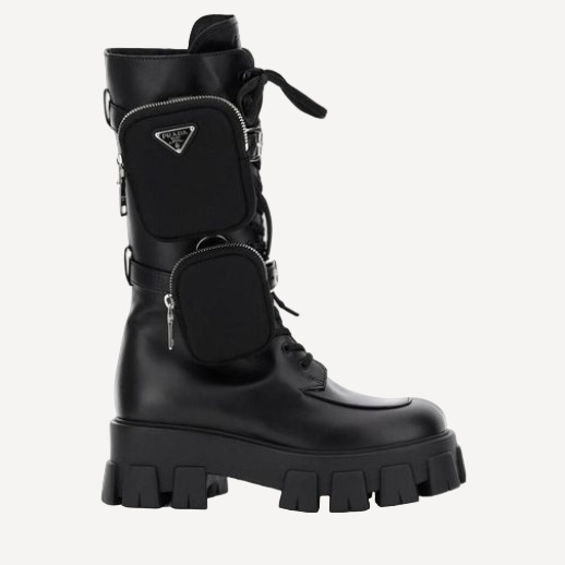 Prada Black Pouch Combat Boots Leather