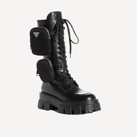Prada Black Pouch Combat Boots Leather