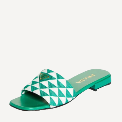 Prada Green Triangle Flat Sandals Slip on