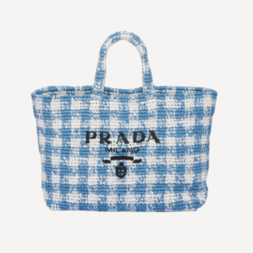 Prada Logo Raffie Blue Beach Tote Bag