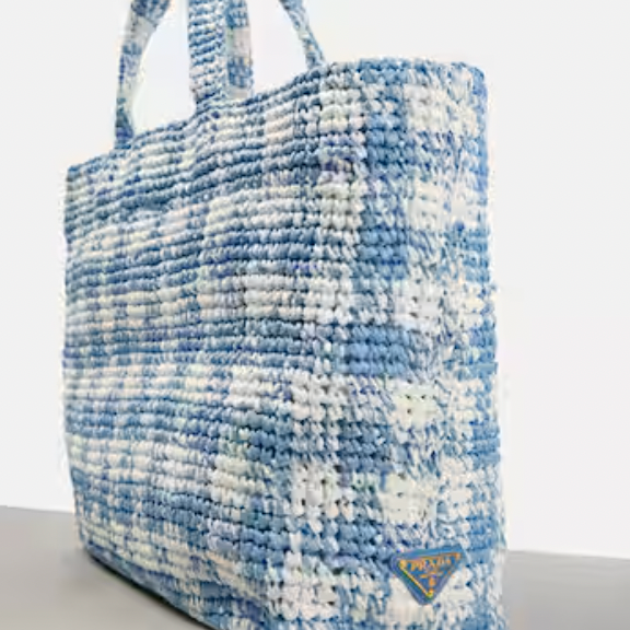 Prada Logo Raffie Blue Beach Tote Bag