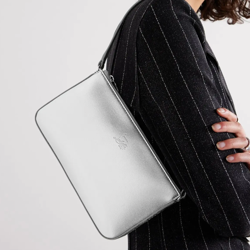 Christian Louboutin Loubila Leather Shoulder Bag Silver