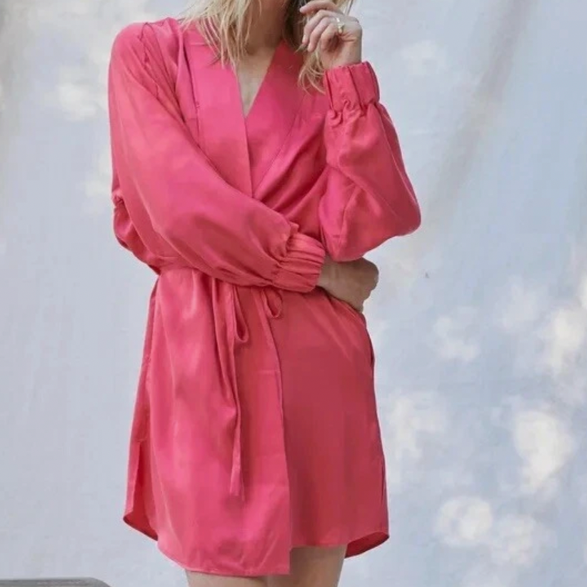 Lunya Washable Silk Robe Energized Pink