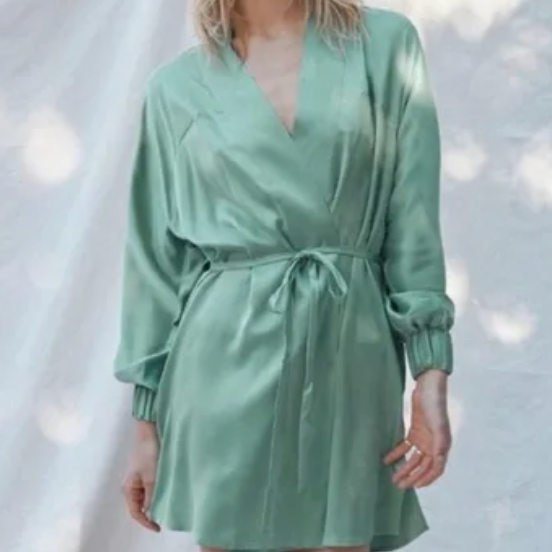 Lunya Washable Silk Robe Peaceful Green