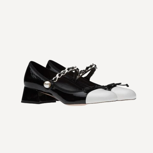 Miu Miu Black White Chain Block Heel Pumps
